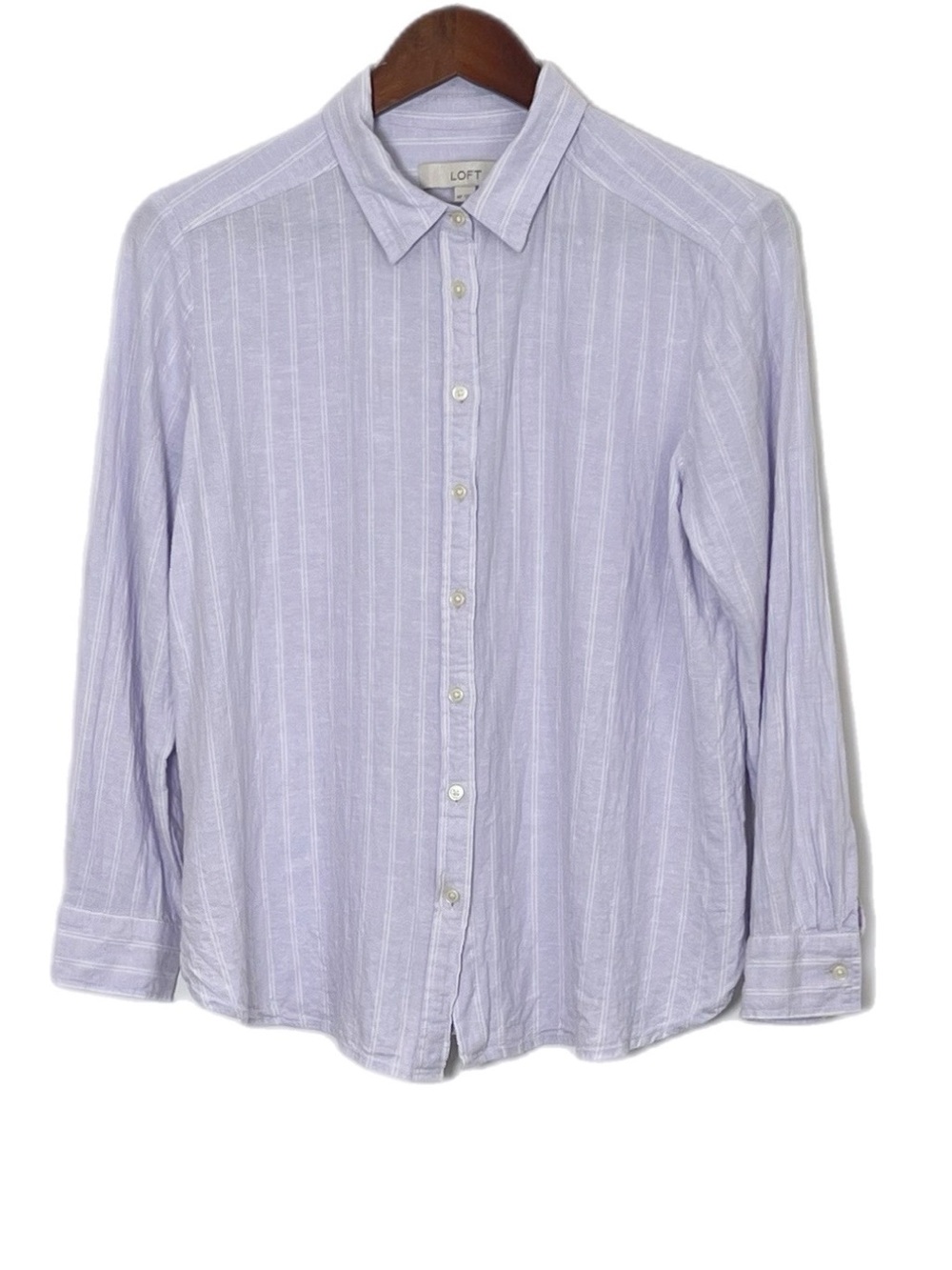 LOFT Lavender Stripe Linen Blend Button-Down Shirt
